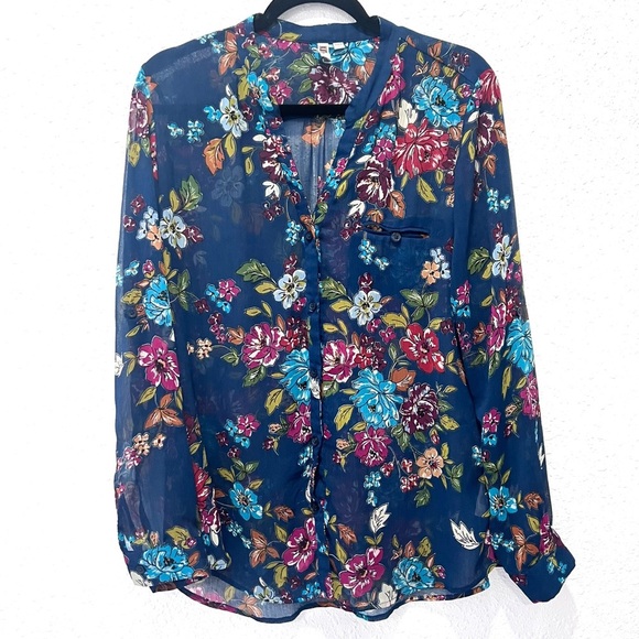 Kut from the Kloth Pink and Green Relaxed Blouse with Mandarin Collar L - Picture 1 of 9